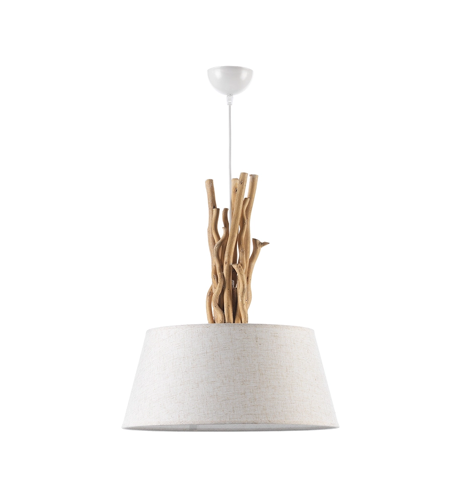 LAMPADA A SOSPENSIONE "WOODY" LEGNO E STOFFA, E27