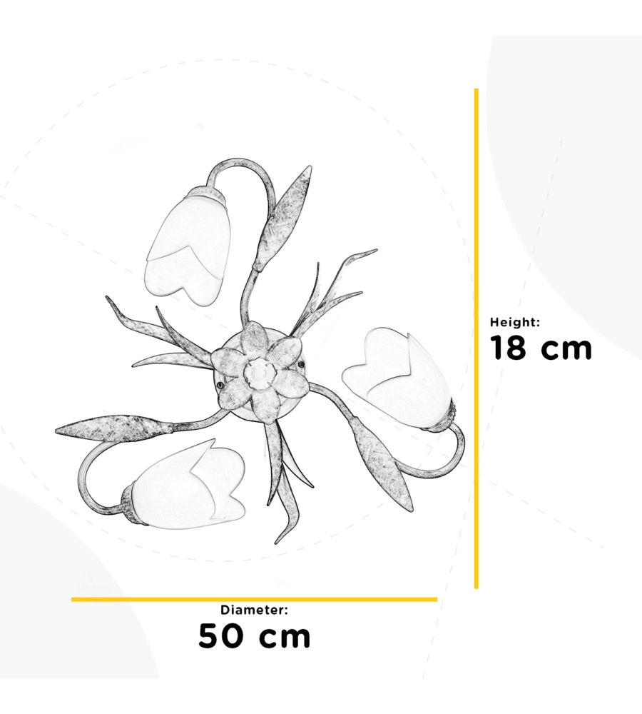 PLAFONIERA FLOREALE IN METALLO AVORIO, E14