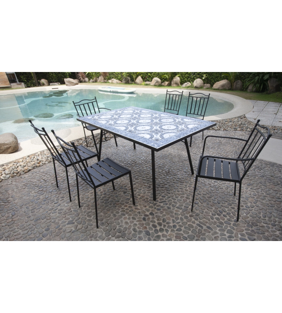 TAVOLO DA ESTERNO EUROGARDEN "VENEZIA" IN FERRO CON TOP PIASTRELLE GRES 160X80X75 CM