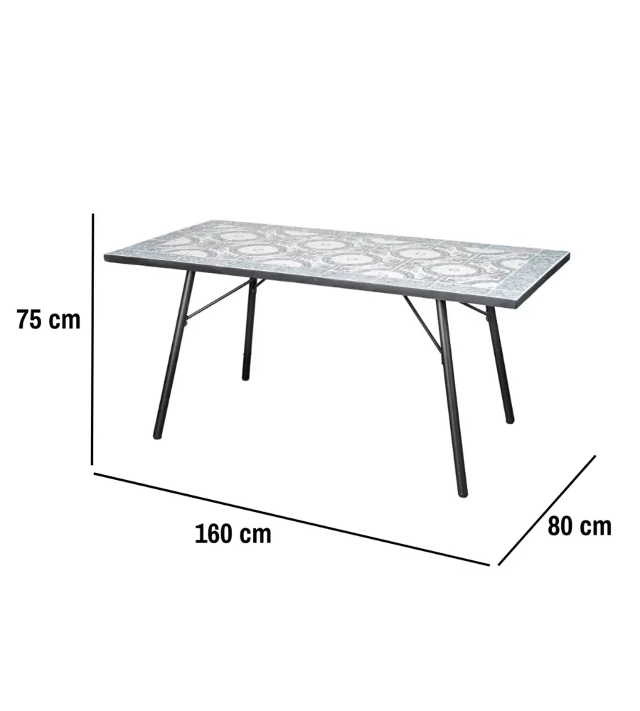TAVOLO DA ESTERNO EUROGARDEN "VENEZIA" IN FERRO CON TOP PIASTRELLE GRES 160X80X75 CM