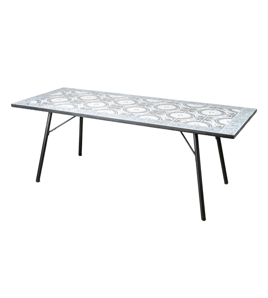 TAVOLO DA ESTERNO EUROGARDEN "VENEZIA" IN FERRO CON TOP PIASTRELLE GRES 200X80X75 CM