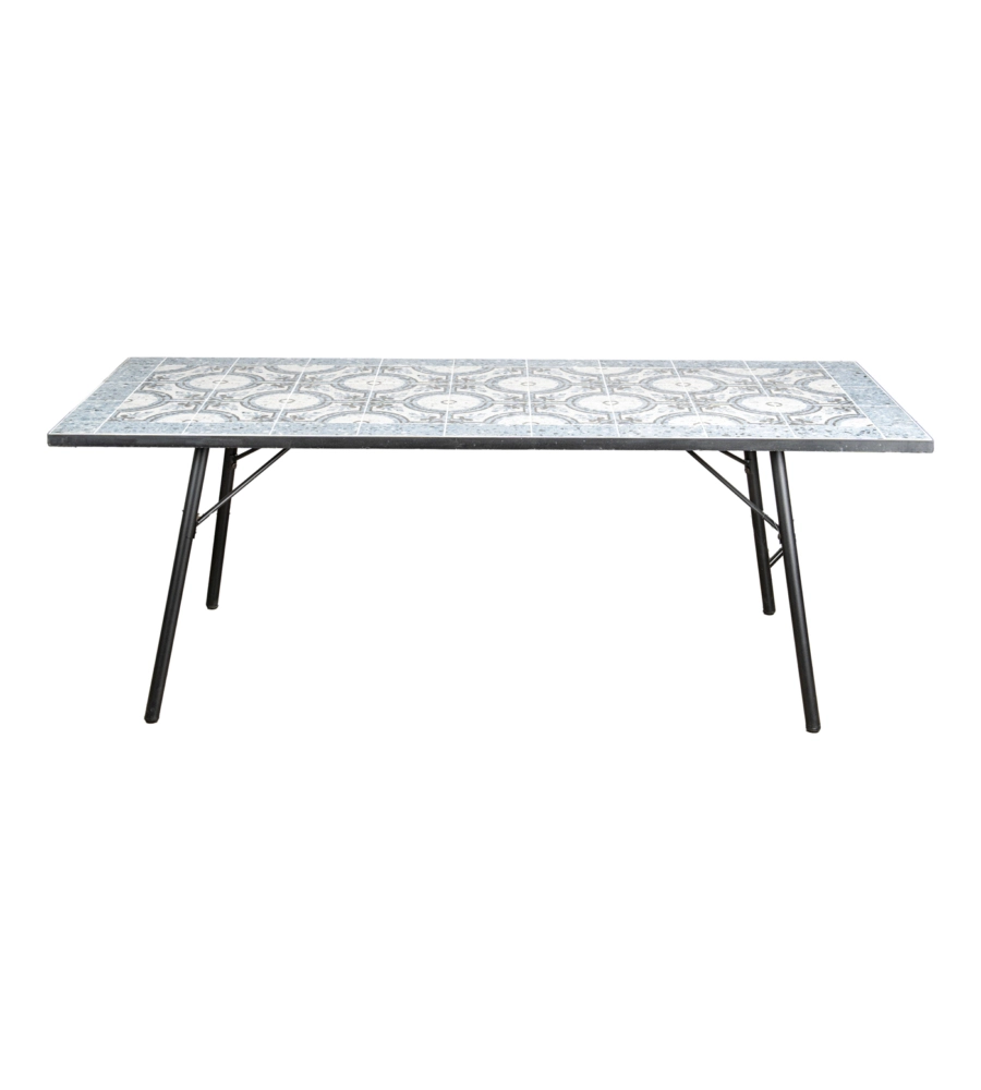 TAVOLO DA ESTERNO EUROGARDEN "VENEZIA" IN FERRO CON TOP PIASTRELLE GRES 200X80X75 CM