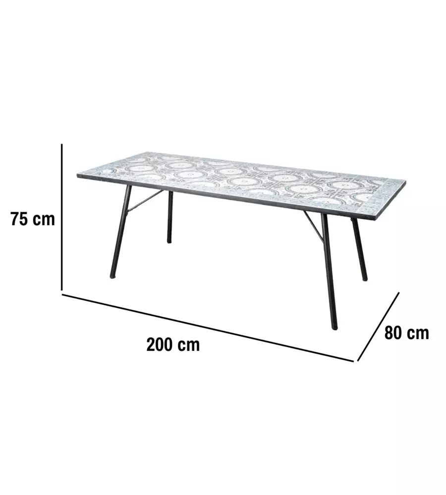 TAVOLO DA ESTERNO EUROGARDEN "VENEZIA" IN FERRO CON TOP PIASTRELLE GRES 200X80X75 CM