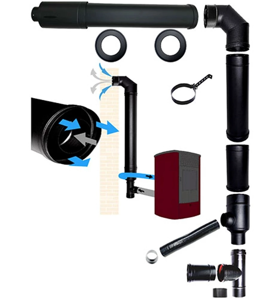 KIT COASSIALE STUFA A PELLET NERO, TUBI DA 100 MM