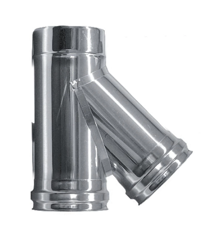 TUBO RACCORDO A TEE 135° PARETE DOPPIA INOX, DN 150/200