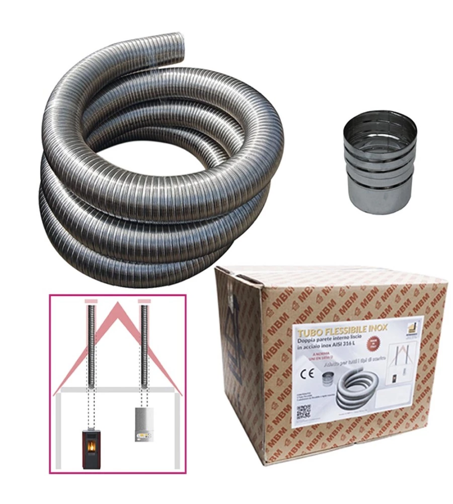 KIT TUBO FLESSIBILE INOX 10 MT DIAMETRO 80 MM