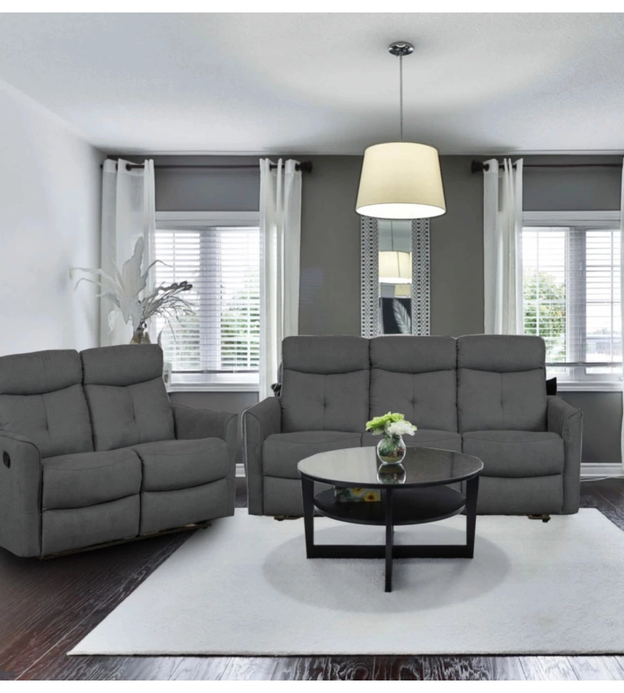 DIVANO 2 POSTI BELLAHOME "MIA" CON RECLINER MANUALE GRIGIO ANTRACITE 127X90X101 CM