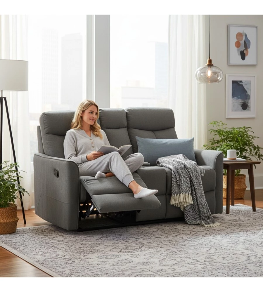 DIVANO 2 POSTI BELLAHOME "MIA" CON RECLINER MANUALE GRIGIO ANTRACITE 122,5X90X101 CM