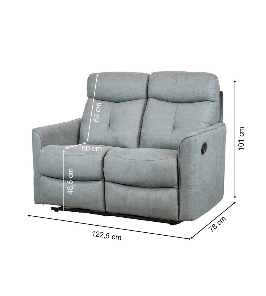 DIVANO 2 POSTI BELLAHOME "MIA" CON RECLINER MANUALE GRIGIO ANTRACITE 127X90X101 CM