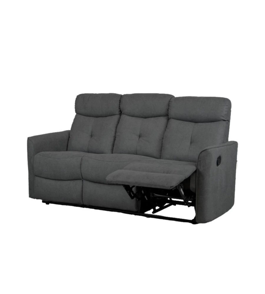 DIVANO 3 POSTI "MIA" CON RECLINER MANUALE GRIGIO ANTRACITE 179X90X101 CM