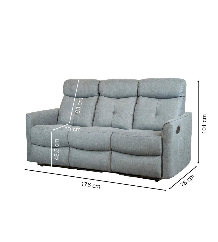 DIVANO 3 POSTI "MIA" CON RECLINER MANUALE GRIGIO ANTRACITE 179X90X101 CM