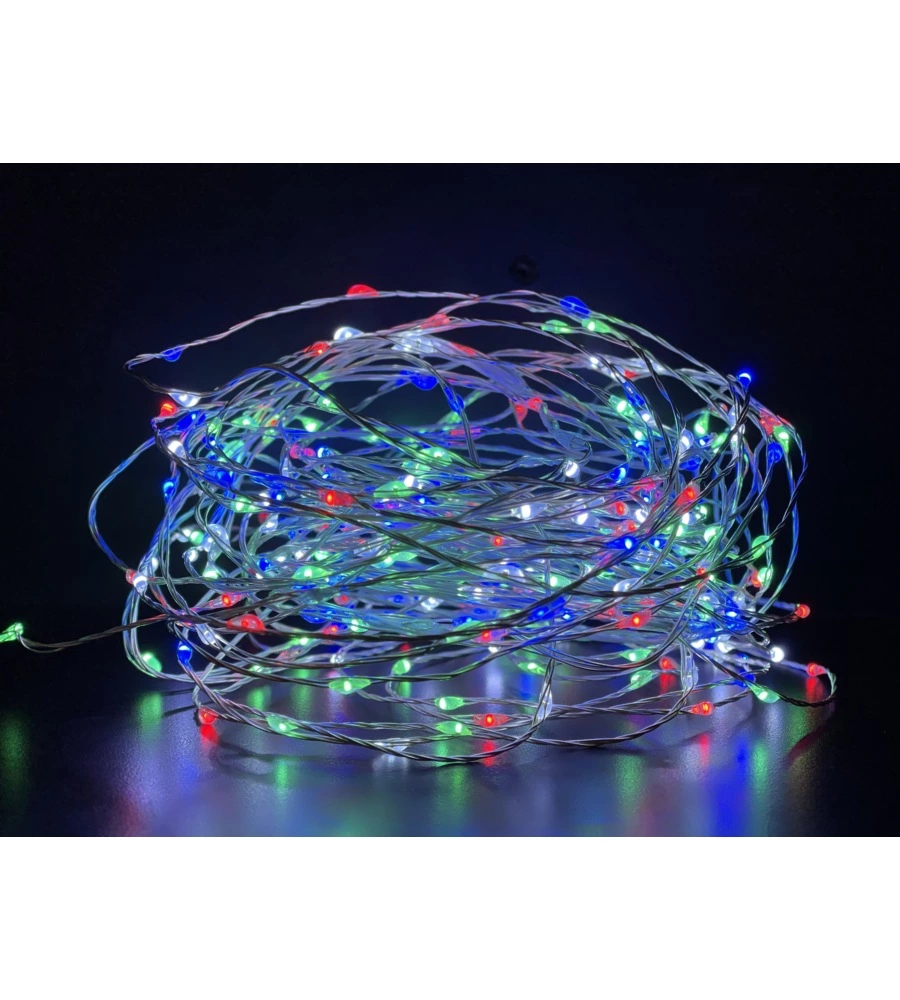 20 GOCCE DI LED A BATTERIA SU FILO DI RAME MODELLABILE, MULTICOLOR