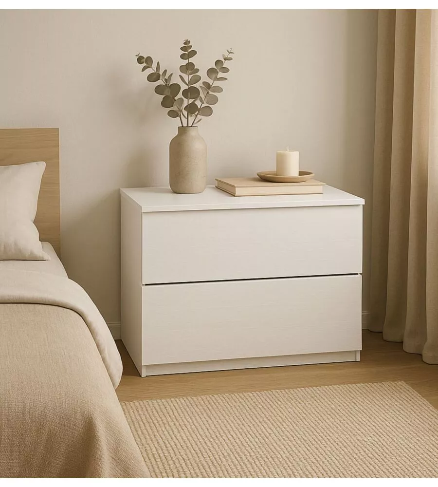 COMODINO 2 CASSETTI "GIOTTO" BIANCO FIAMMATO 49X38X41 CM