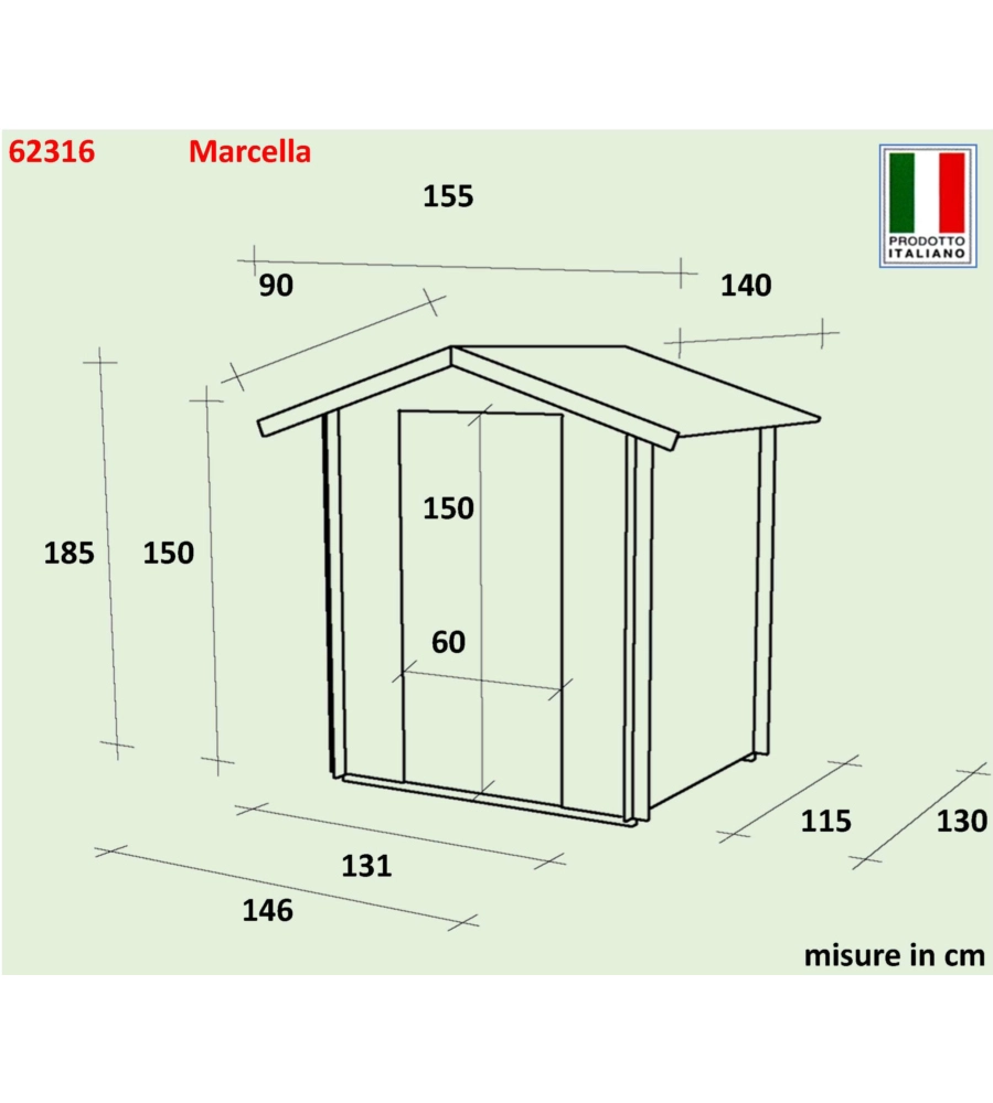 CASETTA IN LEGNO DA GIARDINO ALCE "MARCELLA" IN ABETE 146X130CM