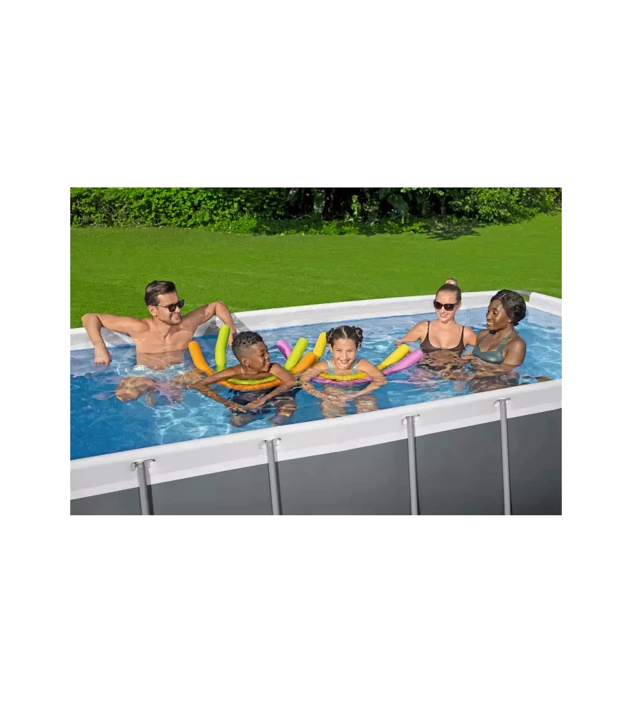 PISCINA FUORI TERRA CON STRUTTURA RETTANGOLARE BESTWAY "POWER STEEL FRAME" CON POMPA, FILTRO E SCALETTA E CHEMCONNECT GRIGIO SCURO 404X201X100 CM - COD. 56441-NEW