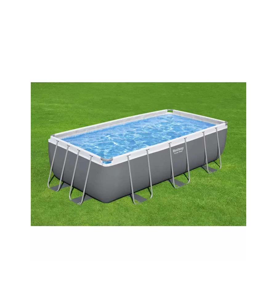 PISCINA FUORI TERRA CON STRUTTURA RETTANGOLARE BESTWAY "POWER STEEL FRAME" CON POMPA, FILTRO E SCALETTA E CHEMCONNECT GRIGIO SCURO 404X201X100 CM - COD. 56441-NEW