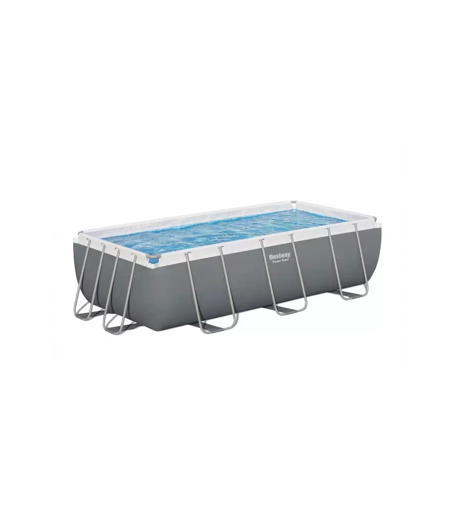 PISCINA FUORI TERRA CON STRUTTURA RETTANGOLARE BESTWAY "POWER STEEL FRAME" CON POMPA, FILTRO E SCALETTA E CHEMCONNECT GRIGIO SCURO 404X201X100 CM - COD. 56441-NEW