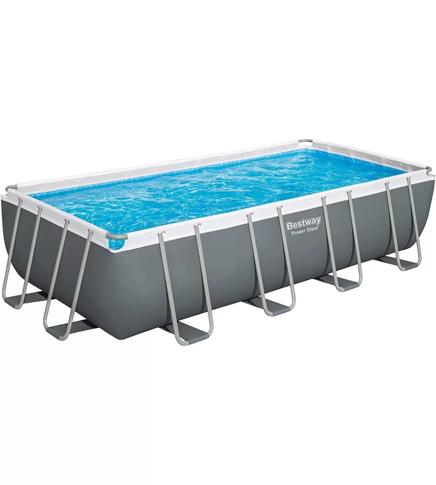 PISCINA FUORI TERRA CON STRUTTURA RETTANGOLARE BESTWAY "POWER STEEL FRAME" CON DI POMPA, SCALETTA, COPERTURA E CHEMCONNECT ANTRACITE 549X274X122 CM - COD. 56466-NEW