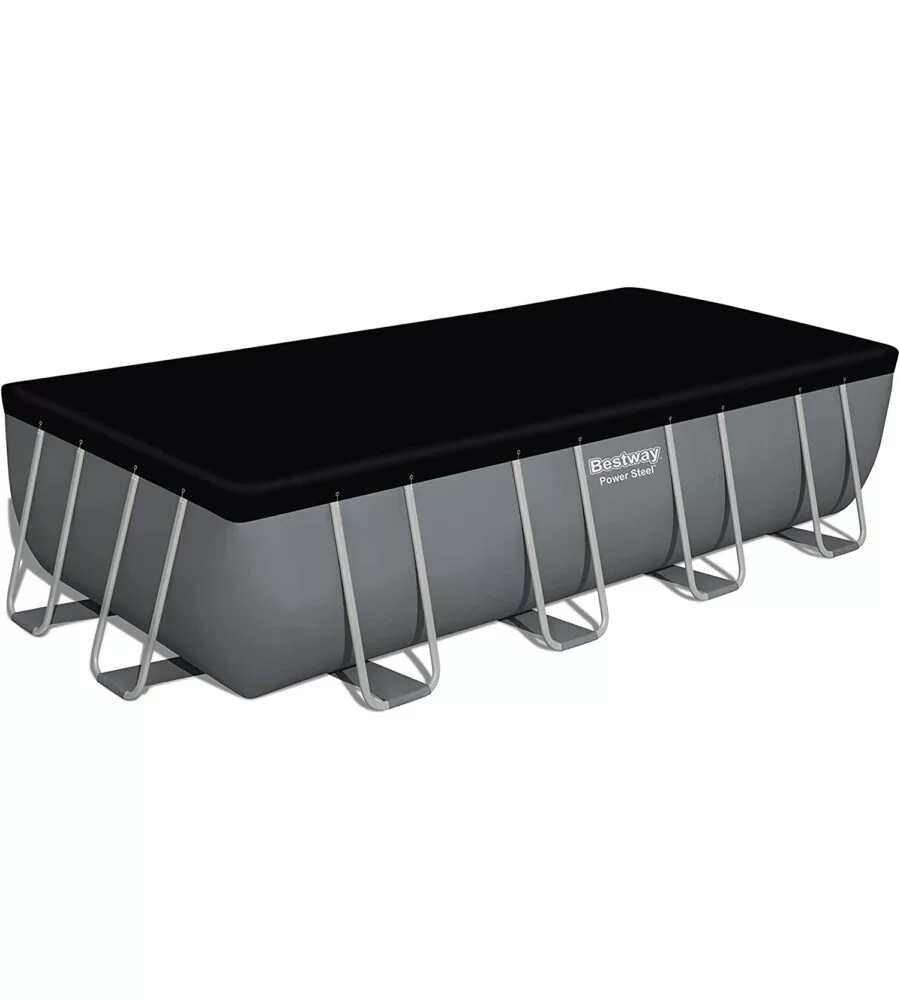 PISCINA FUORI TERRA CON STRUTTURA RETTANGOLARE BESTWAY "POWER STEEL FRAME" CON DI POMPA, SCALETTA, COPERTURA E CHEMCONNECT ANTRACITE 549X274X122 CM - COD. 56466-NEW