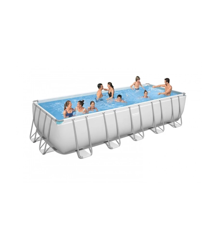 PISCINA FUORI TERRA RETTANGOLARE CON STRUTTURA BESTWAY "POWER STEEL FRAME" CON POMPA, SCALETTA, COVER E CHEMCONNECT GRIGIO CHIARO 640X274X132 CM - COD. 5612B