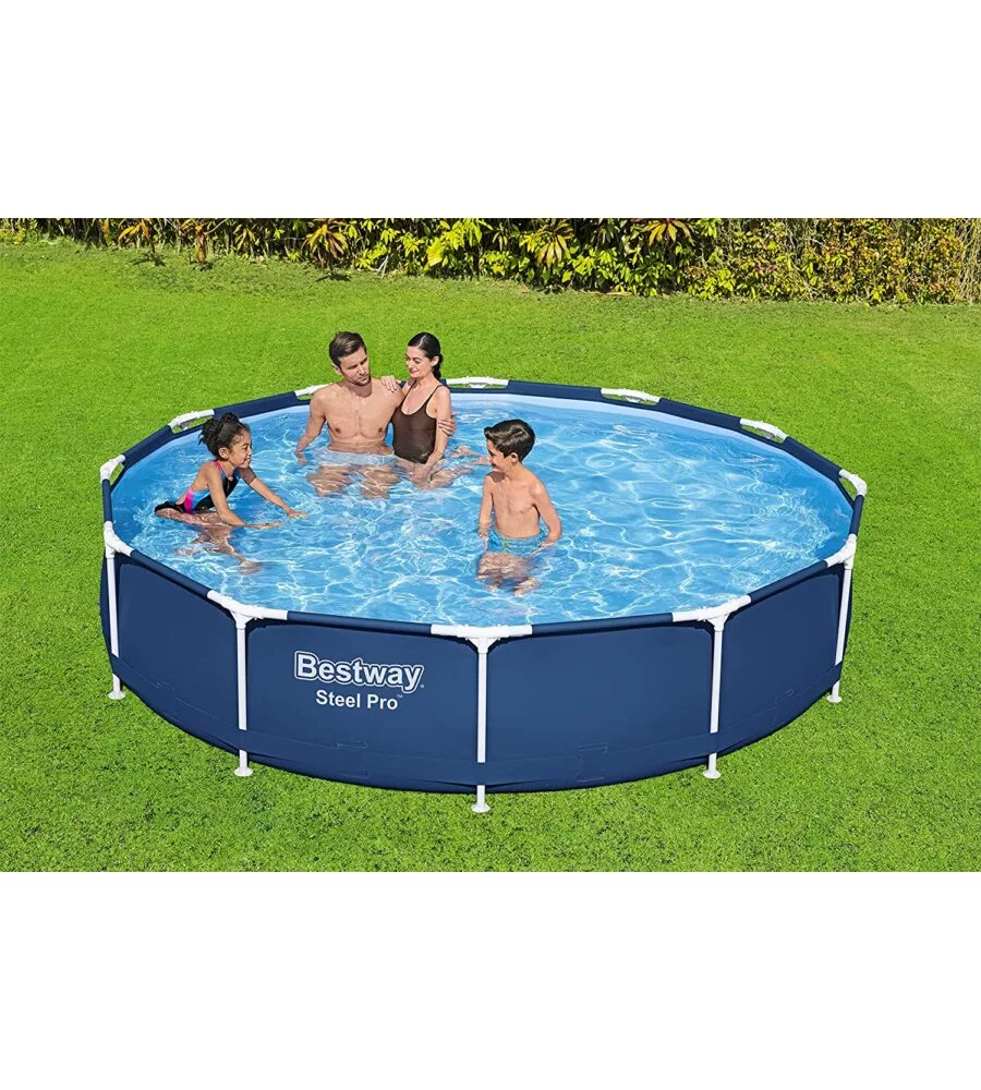 PISCINA FUORI TERRA CON STRUTTURA ROTONDA BESTWAY "STEEL PRO" CON POMPA E FILTRO A CARTUCCIA BLU NAVY 366X76 CM - COD. 56681-NEW
