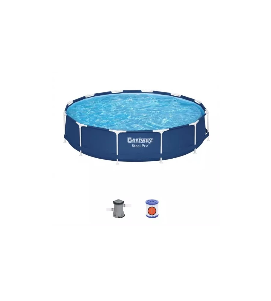 PISCINA FUORI TERRA CON STRUTTURA ROTONDA BESTWAY "STEEL PRO" CON POMPA E FILTRO A CARTUCCIA BLU NAVY 366X76 CM - COD. 56681-NEW