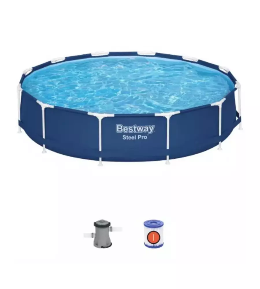 PISCINA FUORI TERRA CON STRUTTURA ROTONDA BESTWAY "STEEL PRO" CON POMPA E FILTRO A CARTUCCIA BLU NAVY 366X76 CM - COD. 56681-NEW