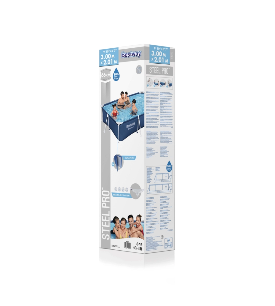 PISCINA FUORI TERRA CON STRUTTURA RETTANGOLARE BESTWAY "SPLASH FRAME" BLU NAVY 300X201X66 CM - COD. 56043