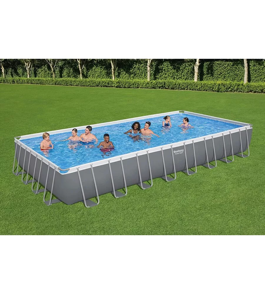 PISCINA FUORI TERRA CON STRUTTURA RETTANGOLARE BESTWAY "POWER STEEL FRAME" CON TELO, POMPA E SCALETTA GRIGIO SCURO 956X488X132 CM - COD. 56623-NEW