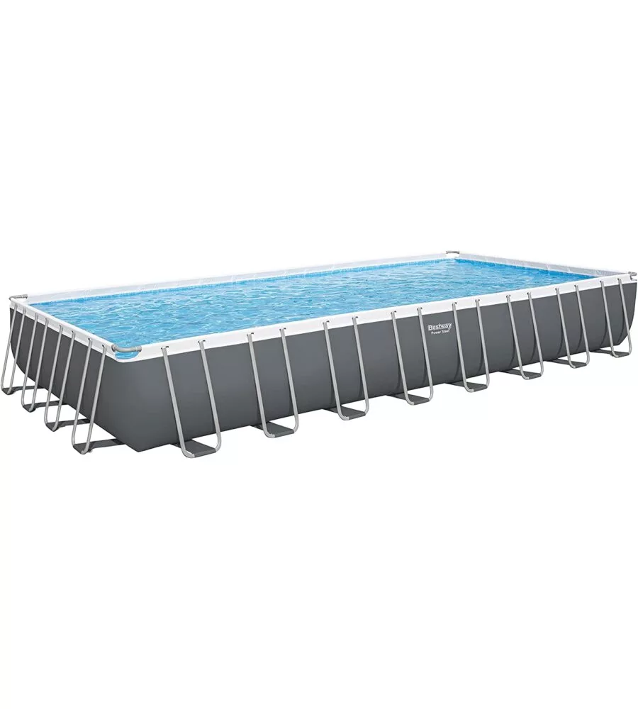 PISCINA FUORI TERRA CON STRUTTURA RETTANGOLARE BESTWAY "POWER STEEL FRAME" CON TELO, POMPA E SCALETTA GRIGIO SCURO 956X488X132 CM - COD. 56623-NEW