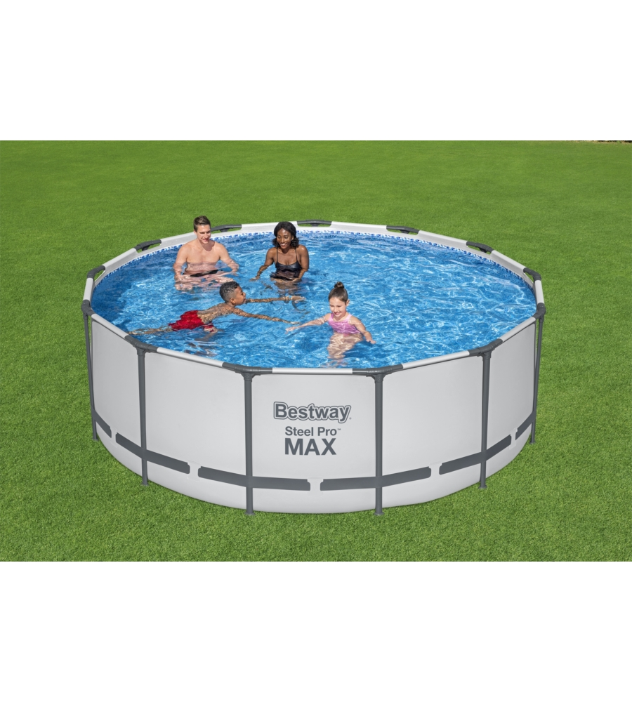 PISCINA FUORI TERRA CON STRUTTURA ROTONDA BESTWAY "PRO MAX" CON POMPA, FILTRO, TELO DI COPERTURA E SCALETTA GRIGIO CHIARO 396X122 CM - COD. 5618W