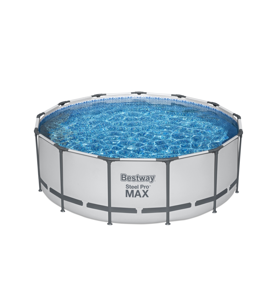 PISCINA FUORI TERRA CON STRUTTURA ROTONDA BESTWAY "PRO MAX" CON POMPA, FILTRO, TELO DI COPERTURA E SCALETTA GRIGIO CHIARO 396X122 CM - COD. 5618W