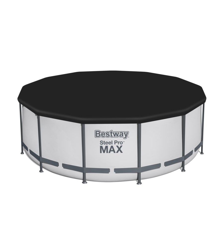 PISCINA FUORI TERRA CON STRUTTURA ROTONDA BESTWAY "PRO MAX" CON POMPA, FILTRO, TELO DI COPERTURA E SCALETTA GRIGIO CHIARO 396X122 CM - COD. 5618W