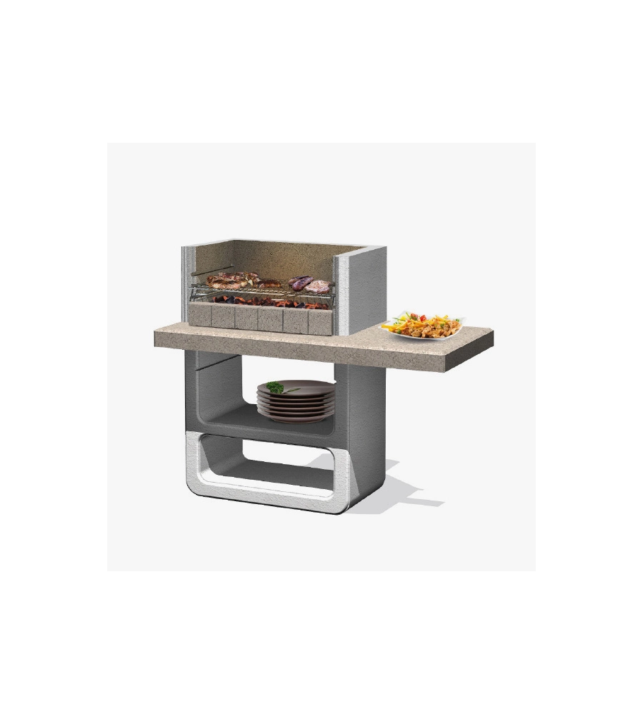 BARBECUE A LEGNA O CARBONELLA IN CALCESTRUZZO SAROM FUOCO "AGADIRIN" 125X64X110,5 CM