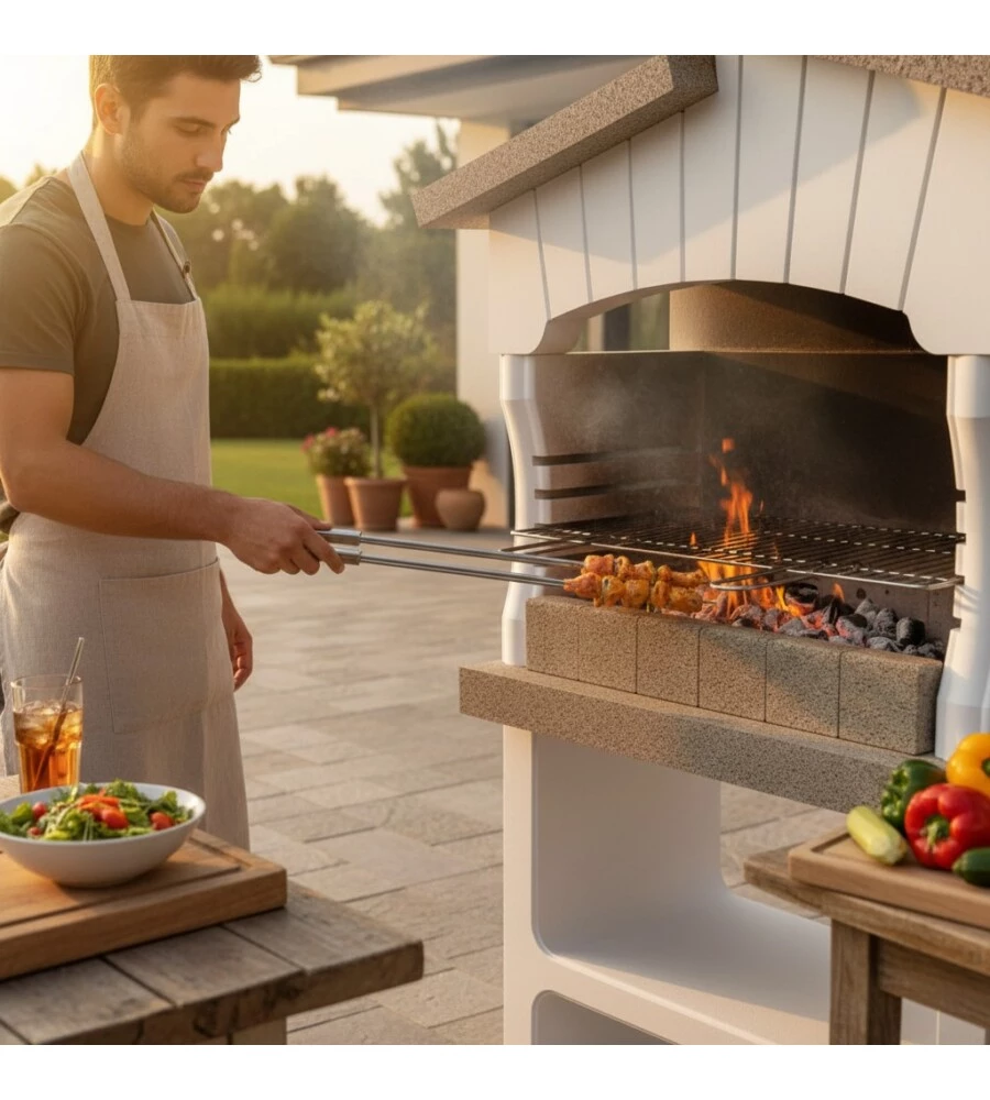 BARBECUE A LEGNA O CARBONELLA IN CALCESTRUZZO SAROM FUOCO "CAORLE" 82X51,5X165,5 CM