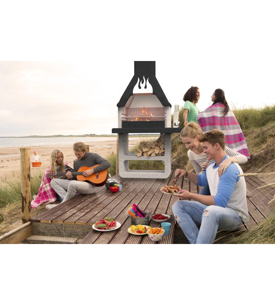 BARBECUE A LEGNA O CARBONELLA IN CALCESTRUZZO SAROM FUOCO "PROMETEO" 125X64X215,5 CM