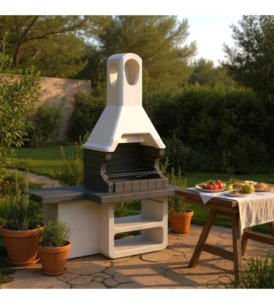 BARBECUE A CARBONELLA IN CALCESTRUZZO MODELLO ULISSE, 170X64X232 CM - SAROM FUOCO