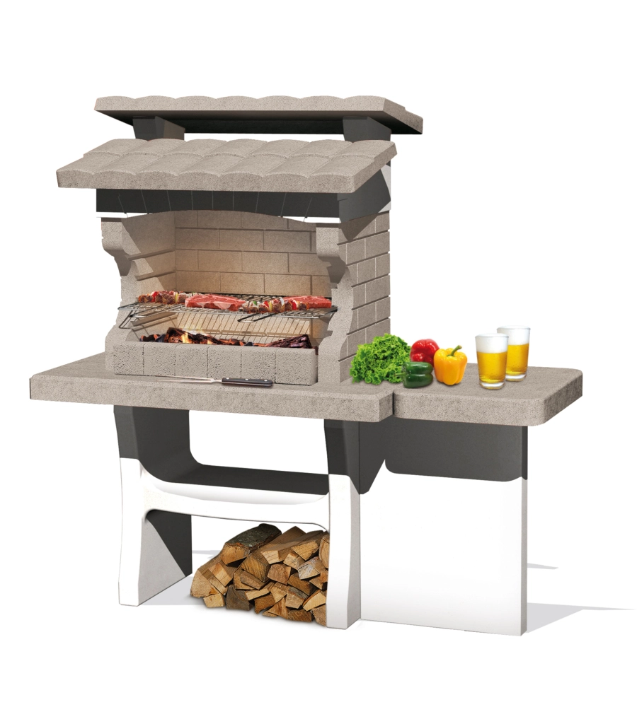 BARBECUE A LEGNA O CARBONELLA IN PIETRA SAROM FUOCO "LUXOR" 159X72X161,5 CM
