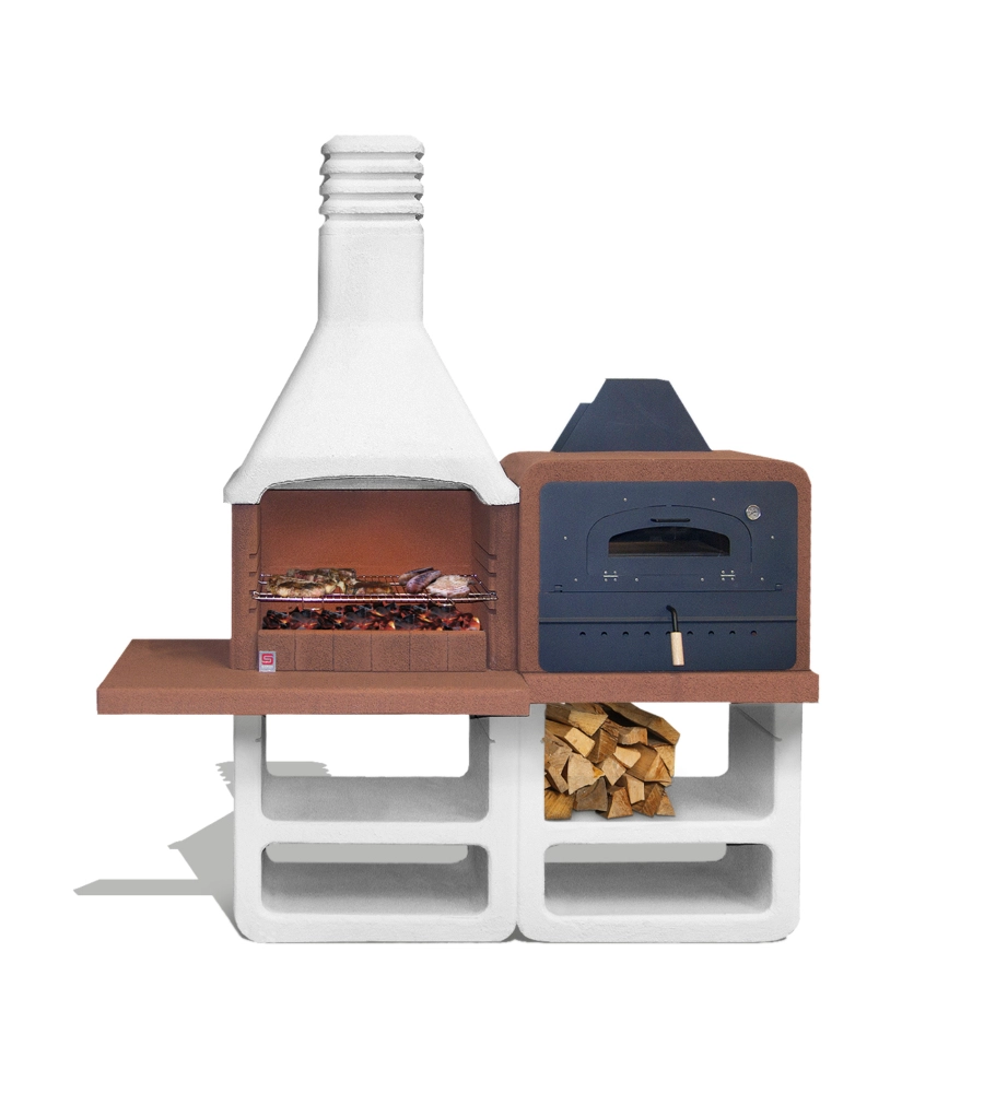 BARBECUE A LEGNA O CARBONELLA IN CEMENTO SAROM FUOCO "PORTOFINO" 194X64X228,5 CM
