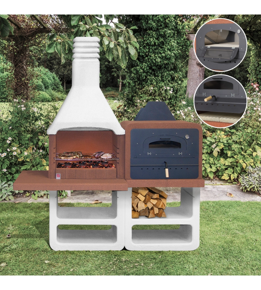 BARBECUE A LEGNA O CARBONELLA IN CEMENTO SAROM FUOCO "PORTOFINO" 194X64X228,5 CM