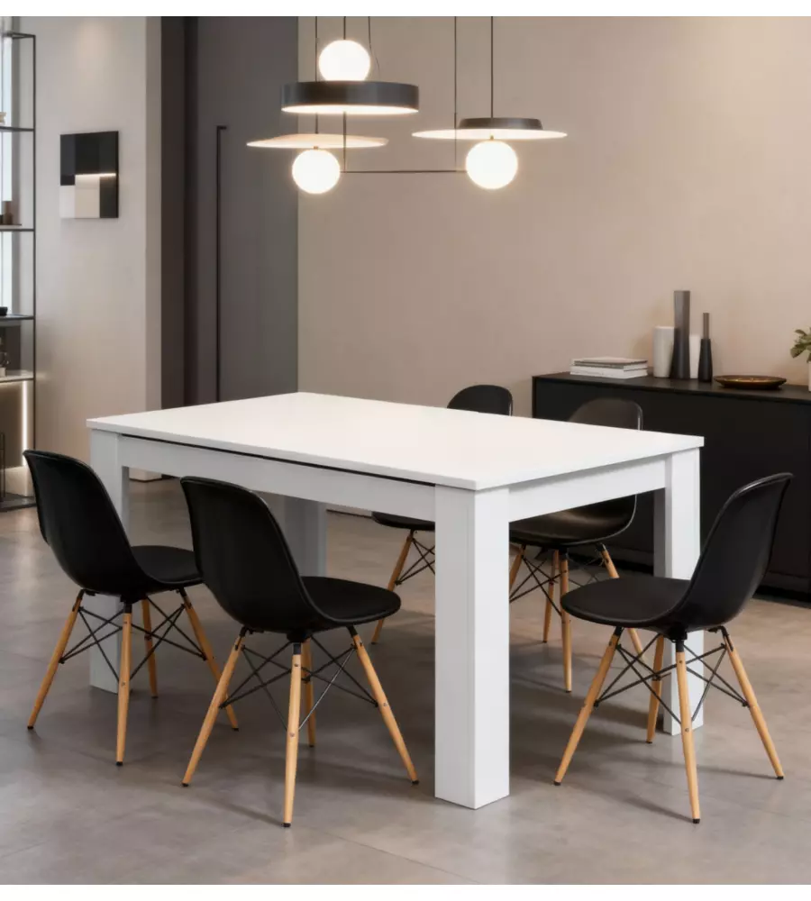 TAVOLO DA PRANZO BIANCO LUCIDO 140-190X90X78 CM