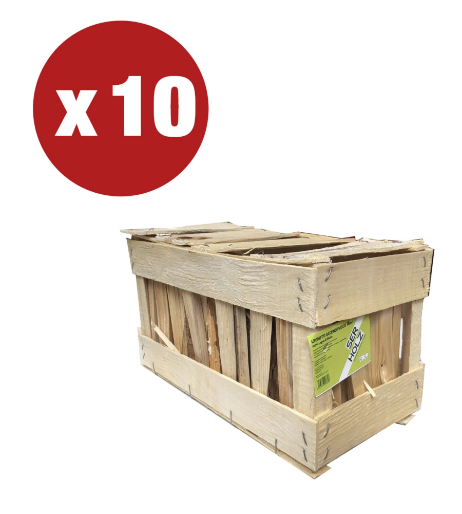 PROMO 10 CASSETTE DI LEGNETTI 100% ABETE ACCENDIFUOCO DA 6 KG IN ORIGINE - 60 KG