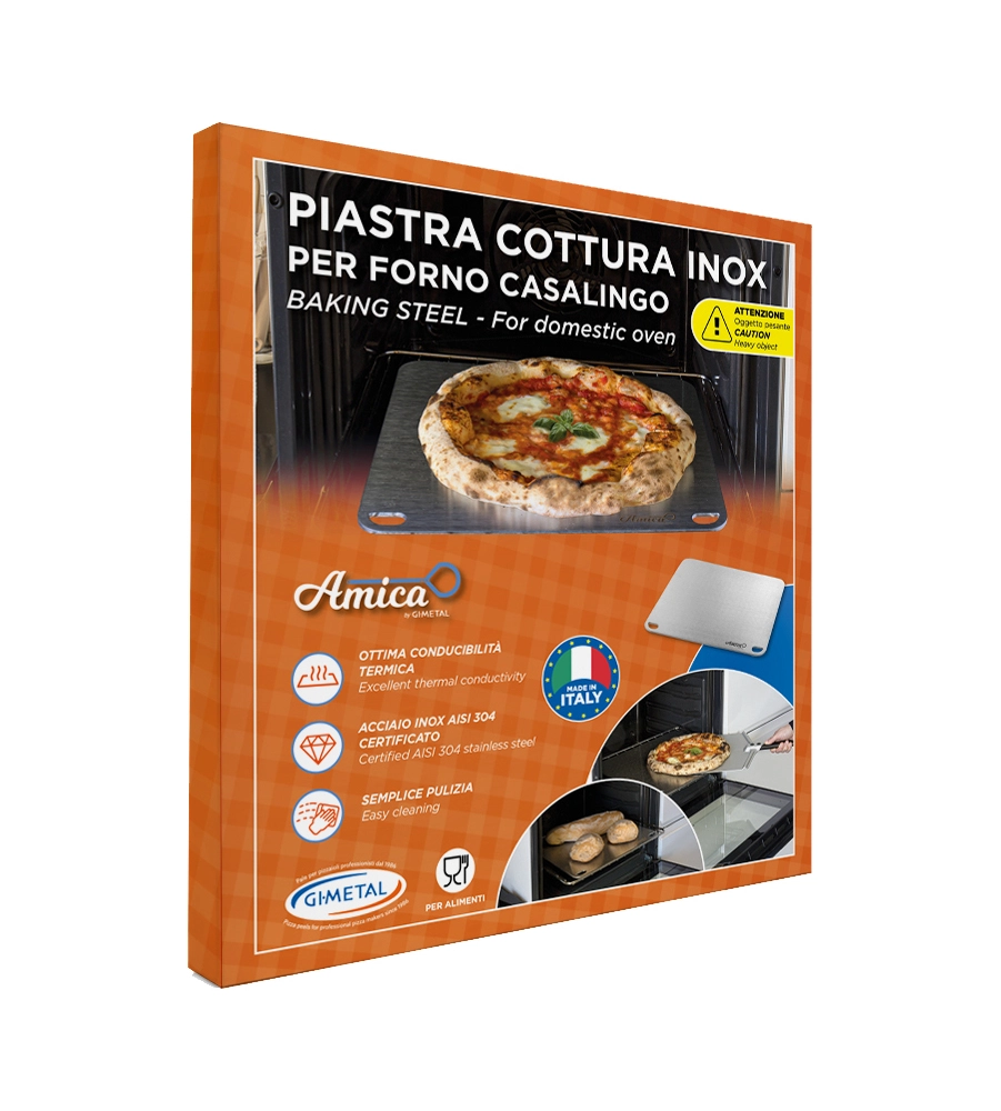 PIASTRA PER PIZZA GIMETAL IN ACCIAIO INOX 4MM, 40X35 CM