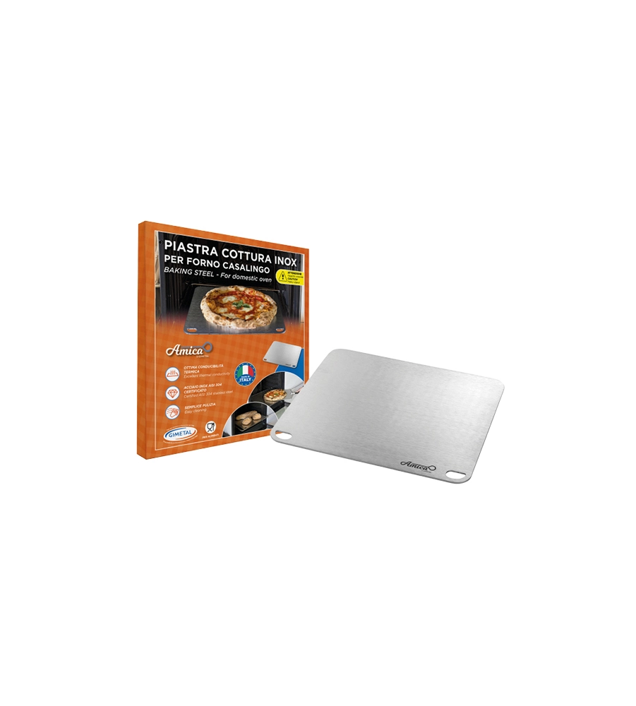 PIASTRA PER PIZZA GIMETAL IN ACCIAIO INOX 4MM, 40X35 CM