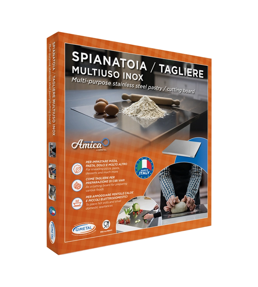 SPIANATOIO/TAGLIERE IN ACCIAIO GIMETAL CON ANTISCIVOLO E BORDO, 49X47 CM