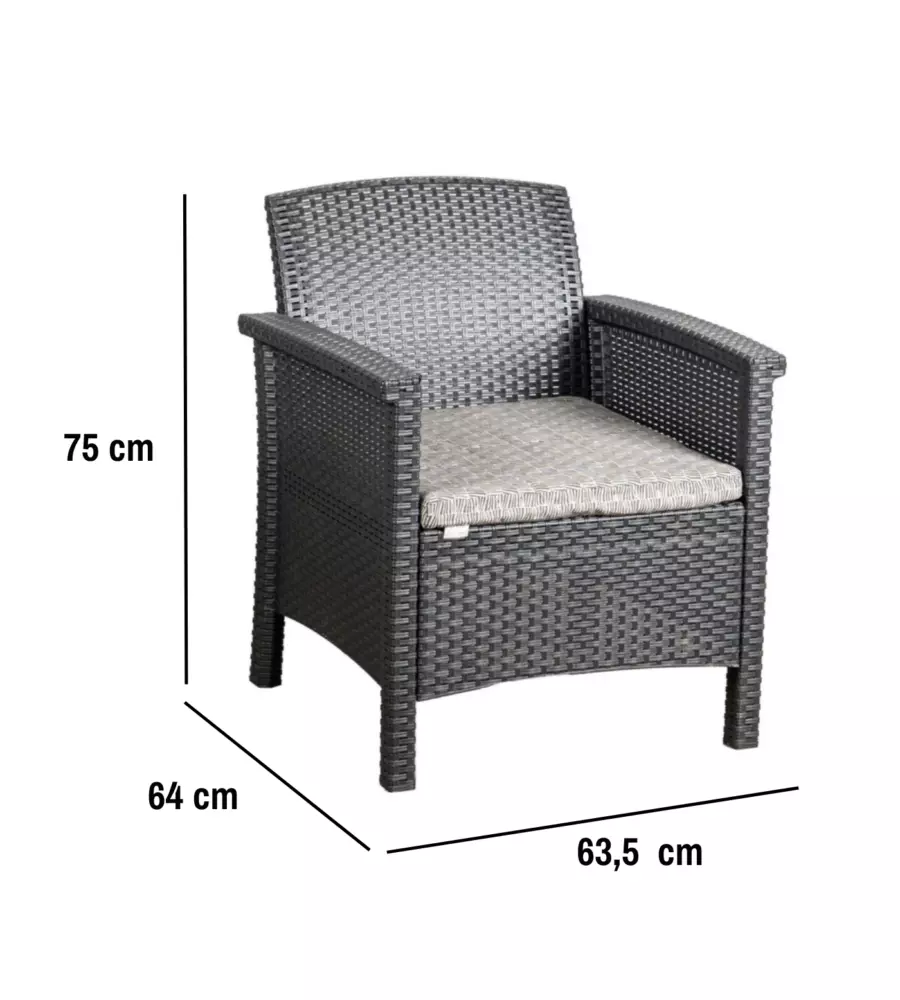 SET DA GIARDINO "MALINDI BALCONY" IN POLIPROPILENE CON CUSCINI ANTRACITE 2 SEDUTE E TAVOLINO