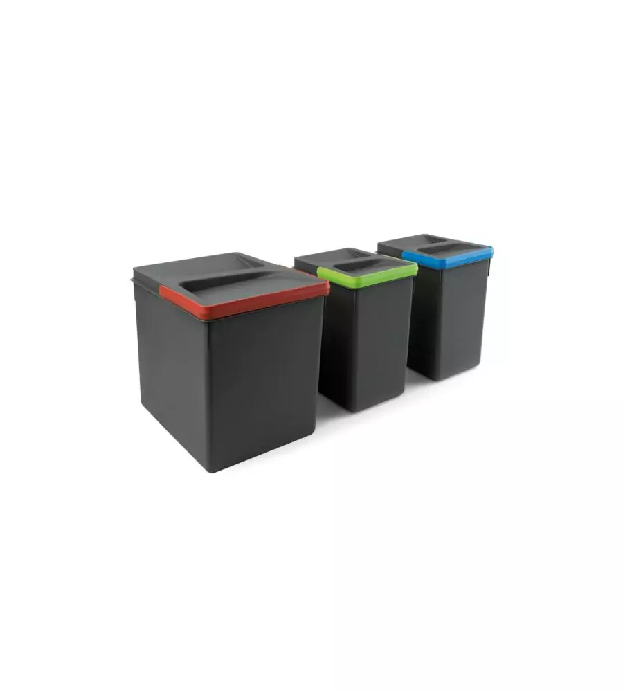 3 CONTENITORI IN PLASTICA GRIGIO ANTRACITE, 1X15 LT 2X7 LT