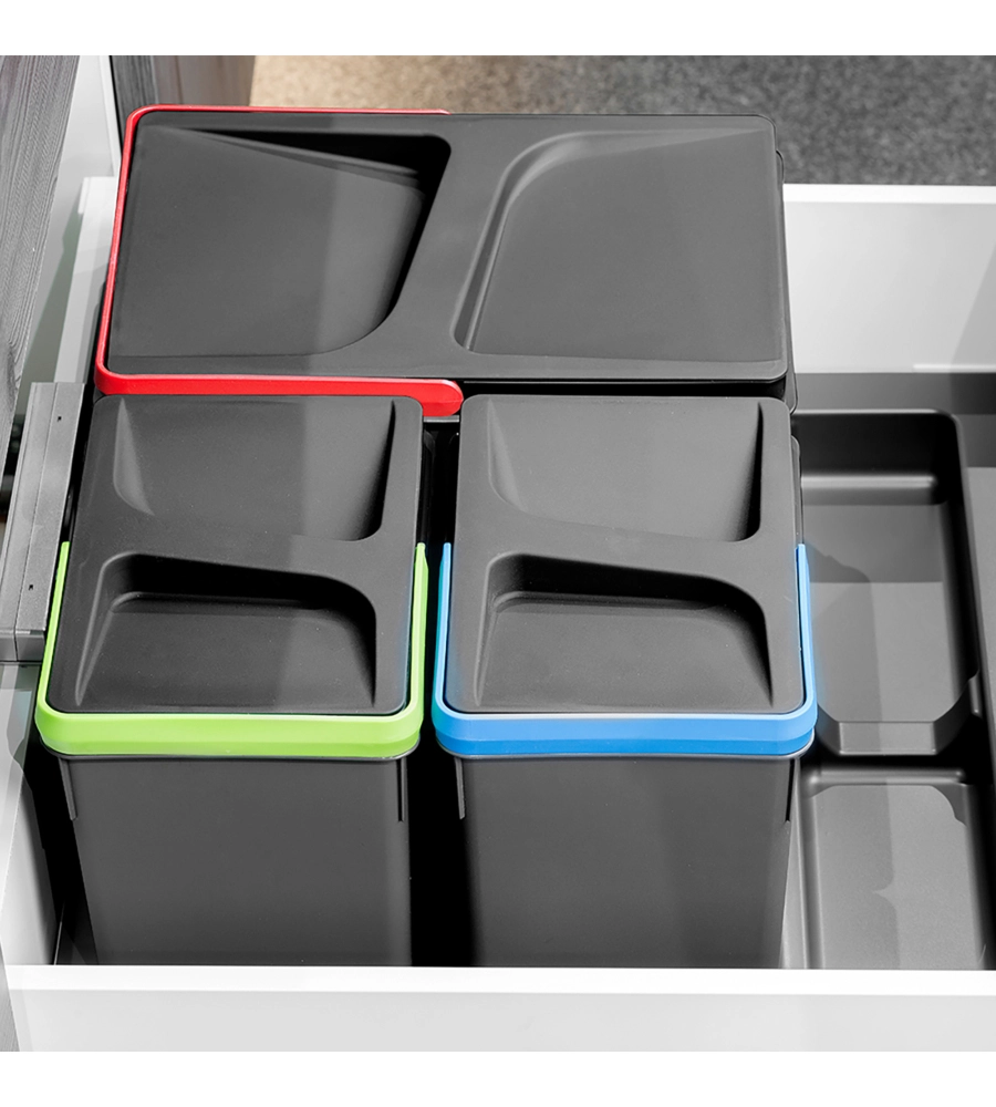 4 CONTENITORI PER RACCOLTA DIFFERENZIATA IN PLASTICA GRIGIA, 2X12 LT 2X6 LT