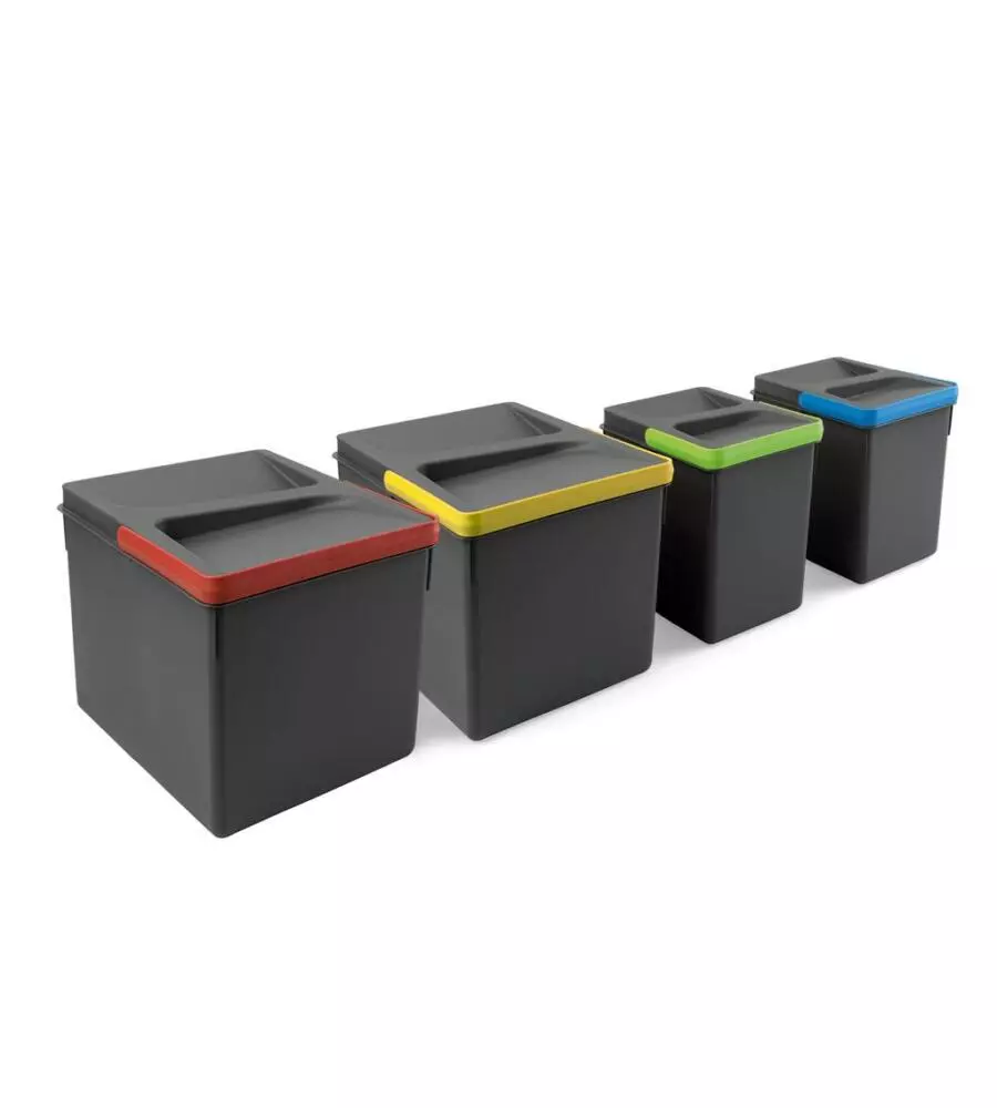 4 CONTENITORI PER RACCOLTA DIFFERENZIATA IN PLASTICA GRIGIA, 2X12 LT 2X6 LT