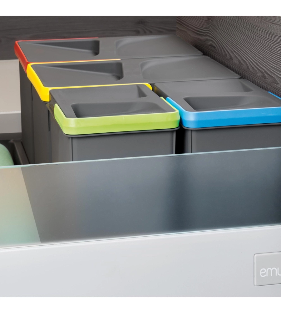 4 CONTENITORI PER RACCOLTA DIFFERENZIATA IN PLASTICA GRIGIA, 2X12 LT 2X6 LT